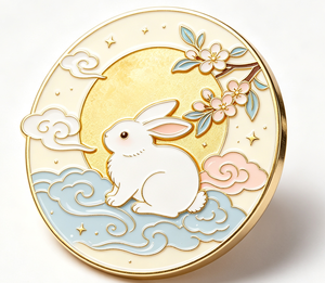 Custom Gold Plated Rabbit Lapel <b>Pin</b> Enamel Metal <b>Badge</b> Round Animal Emblem for Christmas Easter Gift - Product Image 3