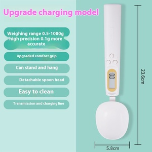 เครื่องชั่งดิจิตอลแบบช้อนขนาดเล็ก 0.1 กรัม ชาร์จผ่าน USB ทำจากพลาสติก สำหรับชั่งอาหารเด็ก/อาหารสัตว์เลี้ยง แมว/สุนัข ใช้ในครัวสำหรับทำขนมและชั่งอาหาร - Product Image 6
