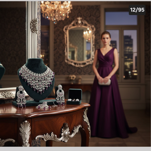 <b>Silver</b> Plated Fine Jewelry Set 11151680PU <b>Choker</b> Necklace with Crystal Stone and Pearls - Product Image 3