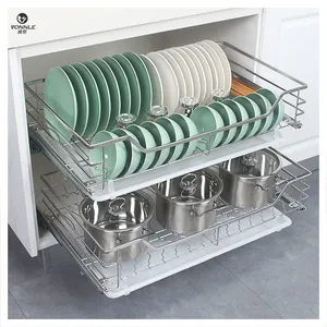Commercial Kitchen Stainless Steel Multifunctional Cabinets Four-sided Pull Basket Kitchen Stainless Steel Drawer Basket