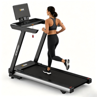 Treadmill Rumah Baru untuk Olahraga Lari Dalam Ruangan, Kebugaran, Kemiringan Otomatis 15%, Perakitan Bebas, Dilengkapi Dudukan iPad