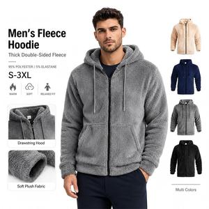 Men's Warm Plush Fleece Jacket Full <b>Zip</b> Hooded Sweatshirt Thick Soft Stretch Fabric Loose Fit Winter Daily Outdoor Outerwear - Product Image 1