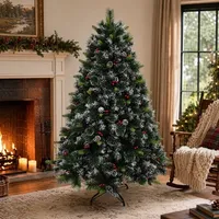 Sapin de Noël de Luxe Premium à Aiguilles de Pin Effilochées, avec Cônes de Pin et Baies Rouges
