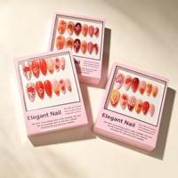 12 pièces Nouveau design Faux ongles œil de chat en acrylique à presser, motif fleur dorée 3D, taille moyenne, couvrance totale, avec colle, vente en gros