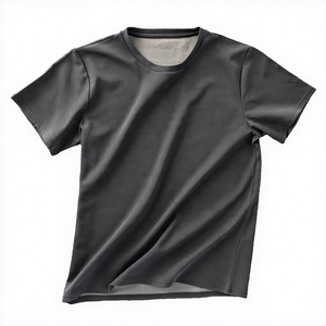 เสื้อยืดเจอร์ซีย์แขนสั้นสีดำสำหรับผู้ชาย แห้งเร็ว ทรงปกติ คอกลม สไตล์ลำลอง สีพื้น ผ้าถักโพลีเอสเตอร์ - Product Image 1