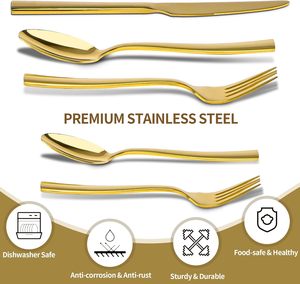 Juego de Cubiertos de Acero Inoxidable Pulido Espejo de 5 Piezas, Juego de Cubiertos Gruesos con <span class=keywords><strong>Cuchillo</strong></span>, Tenedor y Cuchara Dorados y Plateados para Bodas - Product Image 4
