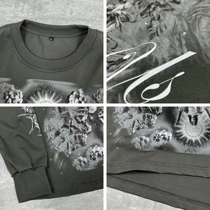 Luxury Vintage Screen Print Long Sleeve Oversized 100% Cotton Unisex Washed Breathable T-Shirts Custom Graphic Boxy Thermals - Product Image 2