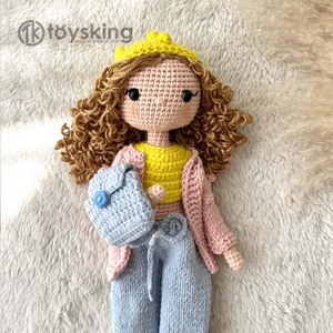 Poupée en peluche Golden Ramen Hair Girl avec <span class=keywords><strong>gilet</strong></span> amovible, tenue tendance au crochet à la main, vêtements interchangeables, jouet de collection - Product Image 3