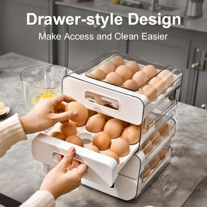 Double Layer 32 Eggs <b>Storage</b> Box <b>Drawer</b> Type Stackable Refrigerator Organizer Transparent <b>Plastic</b> Egg Holder for Kitchen - Product Image 5