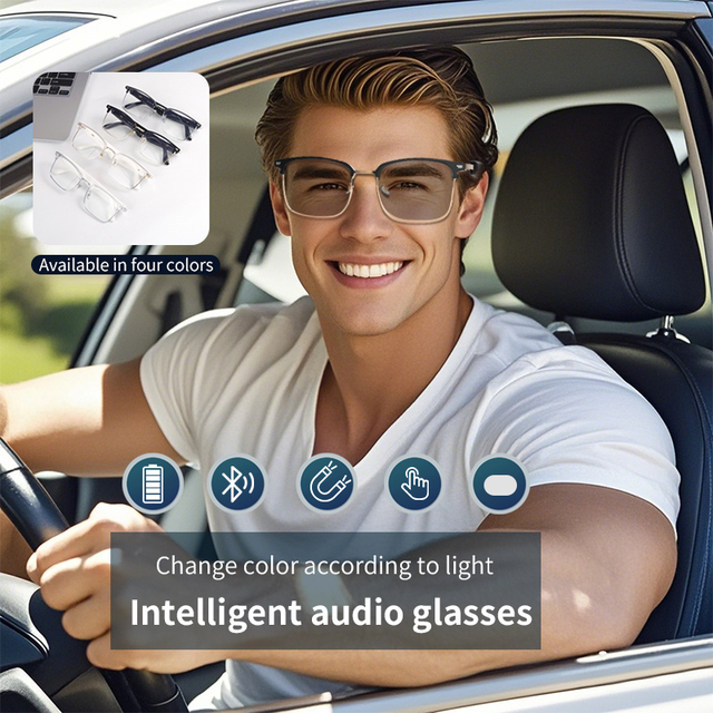Business Intelligence Smart Glasses with Metal Frame Color-Changing UV400 Lenses for Listening to Music and Making Phone Calls