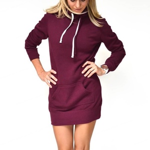 Robe longue à capuche en tricot d'automne 100% coton de qualité supérieure pour femmes avec logo sur le devant, décontractée, sportive, pour la course à pied - Product Image 1