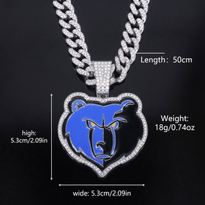 Collana con Ciondolo Personalizzato del Campionato NBA <span class=keywords><strong>Memphis</strong></span> Grizzlies, Charm con Logo Orso Smaltato, Catena Cubana Placcata Oro 14K - Product Image 6