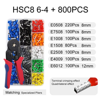 Poignée bleue rouge Terminal tubulaire européen HSC8 6-4A + 1250 pièces pince à sertir isolation pince à sertir ensemble d'outils manuels