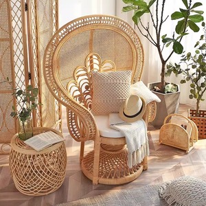 Indonesische echte <span class=keywords><strong>Rattan</strong></span> Pfau Stuhl modernes Design böhmische Vintage Rückenlehne für zu Hause Balkon oder Freizeit für Gast familie - Product Image 4