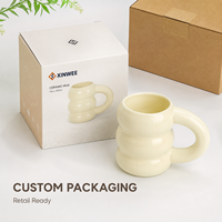Mug à café en céramique sculptée avec anse en boucle effet bulle, couleurs pastel, idéal pour cadeaux, vente au détail, marque privée, acheteurs en gros