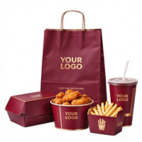 Ensemble d'emballages pour hamburgers personnalisés, recyclables et imperméables, avec doublure en éponge, logo personnalisé, boîte à hamburgers assortie, sac en papier à emporter pour hamburger