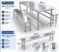 Ensemble de table à manger en acier inoxydable avec 2 bancs, meubles de salle à manger résistants à la rouille pour la maison, la cafétéria et le bureau