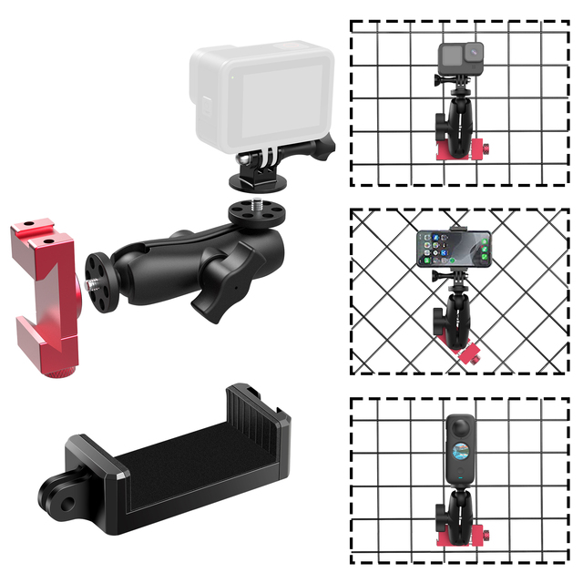 360 Ball Phone Clip Holder Aluminum Fence Sports Camera Mount for IPhone/GoPro/Insta360 Baseball/Tennis/Softball Game Recording