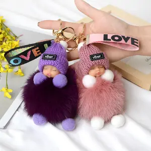 Wholesale 22 Colors 9 Cm Cute Kawaii Sleeping Baby Doll Pom Pom Fur Plush Keychain Small For Handbag Pendant