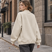 Sweat-shirt à col montant en maille côtelée pour femme, imprimé sérigraphié, coupe oversize, décontracté, en molleton, marque privée