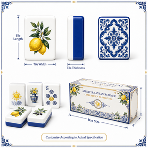 Tuiles de Mahjong Américaines Modernes de Luxe Thème Méditerranéen Estival en Céramique Bleue Citron Olive Cadeau Famille Club Vente en Gros OEM ODM - Product Image 6