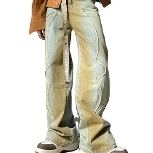 AIPA yüksek sokak Vintage gevşek yıkanmış eski moda gevşek kot erkek damla düz ince pantolon