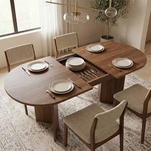 Table à manger ovale extensible moderne SENYU, plateau en bois, pieds en bois, design scandinave, 6 places, meubles pour la maison - Product Image 1