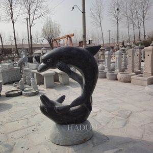 Ngoài Trời Đá Cẩm Thạch Màu Đen Đá Sân Vườn 2 Cá Heo Tượng - Product Image 2