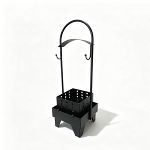 Support de charbon de bois en métal noir, panier à charbon portable avec poignée à crochet pour la cuisson en plein air - Product Image 1