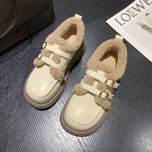 รองเท้าหนังผู้หญิงแบบใหม่ล่าสุดสำหรับฤดูใบไม้ร่วงและฤดูหนาว พื้นหนา สีน้ำตาล รองเท้าผ้าฝ้าย รองเท้าผู้หญิง - Product Image 2
