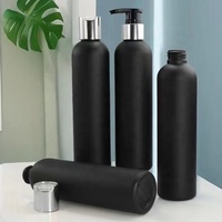 8 oz BPA libre directo de fábrica ECO amigable tacto suave HDPE botella de champú negro con bomba de loción de cromo plateado tapa de disco de cromo