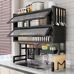 Égouttoir à vaisselle multifonctionnel à double couche pour évier de cuisine, sans perçage, anti-poussière, pour comptoir, armoire, support pour vaisselle - Product Image 1
