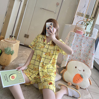 Offre Spéciale à manches courtes en vrac femmes vêtements de nuit 2 pièces ensemble pyjamas lait soie revers dessin animé maison porter pour l'été