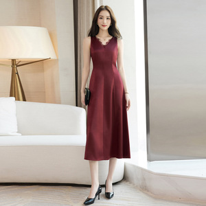 V Neck Sleeveless Satin Sheath Dress Mid Length Elegant Evening Wear - Product Image 3