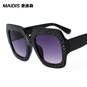 Maidis Square Sunglasses <b>Black</b> <b>Frame</b> With Rhinestones UV400 Women Fashion - Product Image 1