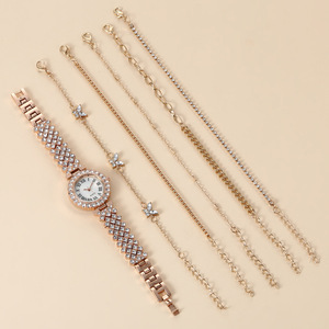 Reloj y pulsera informales sofisticados para mujer, lujoso reloj de cuarzo con diamantes y pulsera de cadena delicada para el día a día - Product Image 2