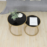 Ensemble de 2 tables de nidification rondes en métal avec verre pour salon, chambre à coucher, balcon et cour