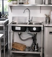 Évier de cuisine double bac autoportant moderne en acier inoxydable 304 fait main, pour extérieur, utilitaire, restaurant, vente en gros, OEM, ODM