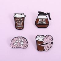 En gros Nouveauté 2026 Broches et épingles uniques de la série café, badges en métal créatifs à motifs café et cerveau