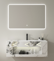 Meuble-lavabo de salle de bain moderne en marbre avec vasque en céramique intégrée, miroir mural inclus, personnalisable, écologique, haute qualité