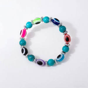 Reçine nazar hematit boncuklu bilezik el yapımı boncuklu elastik ayarlanabilir Vintage turkuaz moda hediye takı - Product Image 5