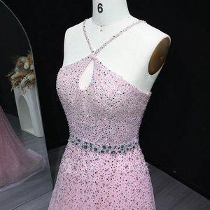 Jancember LSZ580 Robe de soirée rose scintillant croisé avec cristaux - Product Image 4