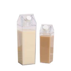 Bpa Free 500Ml Acrylic Reusable Milk Carton Square Plastic Water <b>Bottles</b> With Custom Logo Juice Plastic Cups With Lid - Product Image 4
