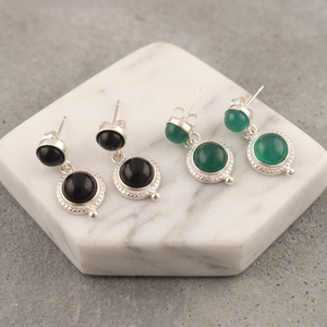 Hip Hop Jewelry Black Onyx and Green Onyx Round Gemstone Drop <b>Earrings</b> Brass Silver Plated Vintage Fashion <b>Earring</b> for Gift - Product Image 3