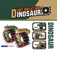 Pistolet à balles souples rotatif manuel en forme de dinosaure, tourelle de 20 coups, lanceur de fléchettes en mousse EVA, balles arrondies sûres, pour enfants de 5 à 7 ans