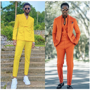 Completo Africano Streetwear Giallo-Arancione per Uomo, Smoking da Sposo, Slim Fit, Blazer da Cerimonia, Terno Masculino <span class=keywords><strong>2</strong></span> Pezzi Giacca+Pantaloni - Product Image 2