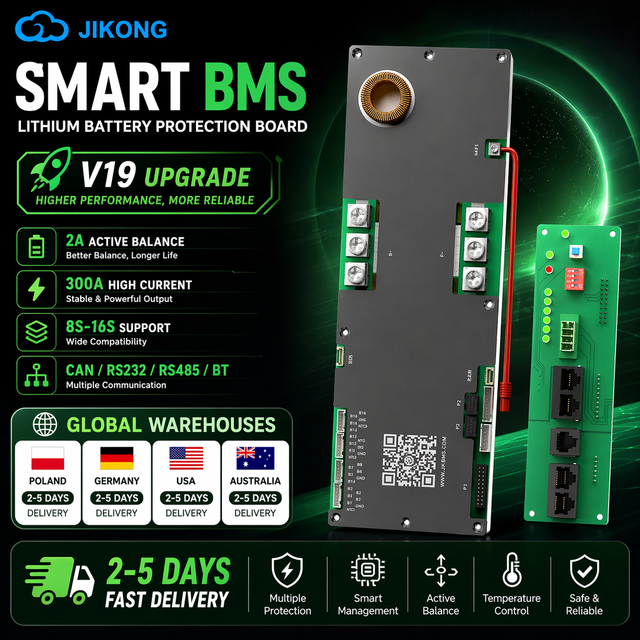 JIKONG Inverter BMS V19 200A 300A Active Balance 1A 2A LiFePo4 Li-Ion LTO Battery 8S 16S 24V 48V JKBMS V19 Home Energy Storage