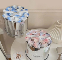 Boîte cadeau de luxe ronde fleur rose boîtes en carton argent pour emballage de fleurs