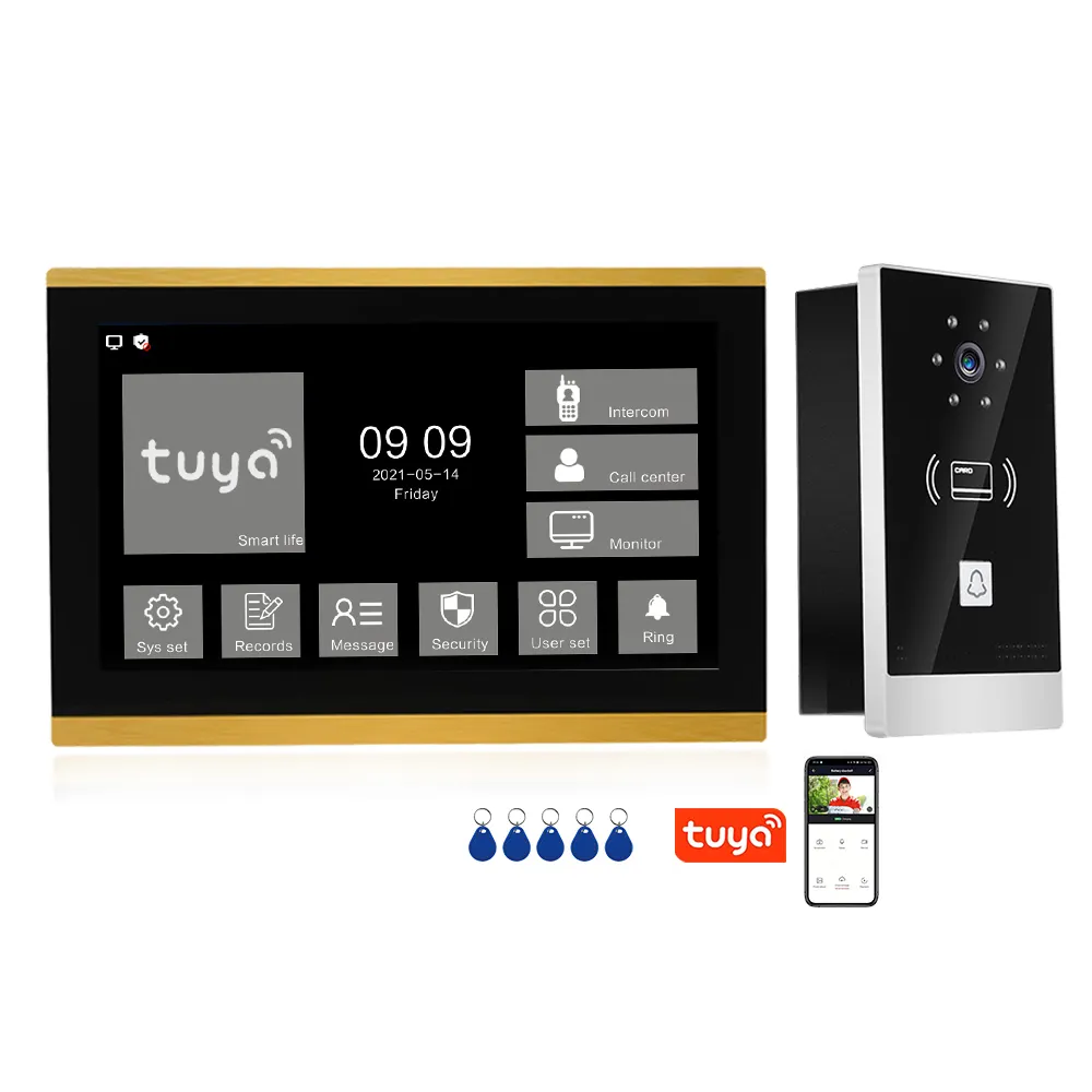 Tuya-sistema de intercomunicación de Audio bidireccional para puerta, cámara de vídeo con pantalla de 10 pulgadas, compatible con cámara IP