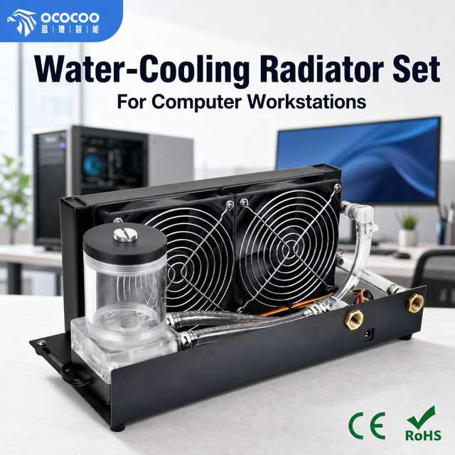 OCOCOO External PC Water Cooling System Module Integrated Dual-Fan Radiator Pump Reservoir Combo for Gaming Server Workstation
